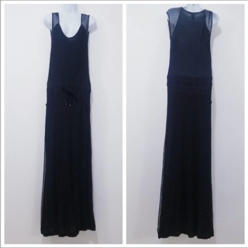Diane Von Furstenberg Black Sleeveless Mesh Maxi Dress - Small